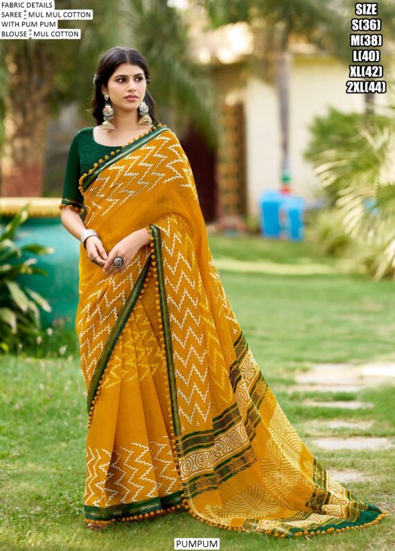 Here We Offer A Printed Pure Cotton Mul Mul Party Wear Saree With Blouse