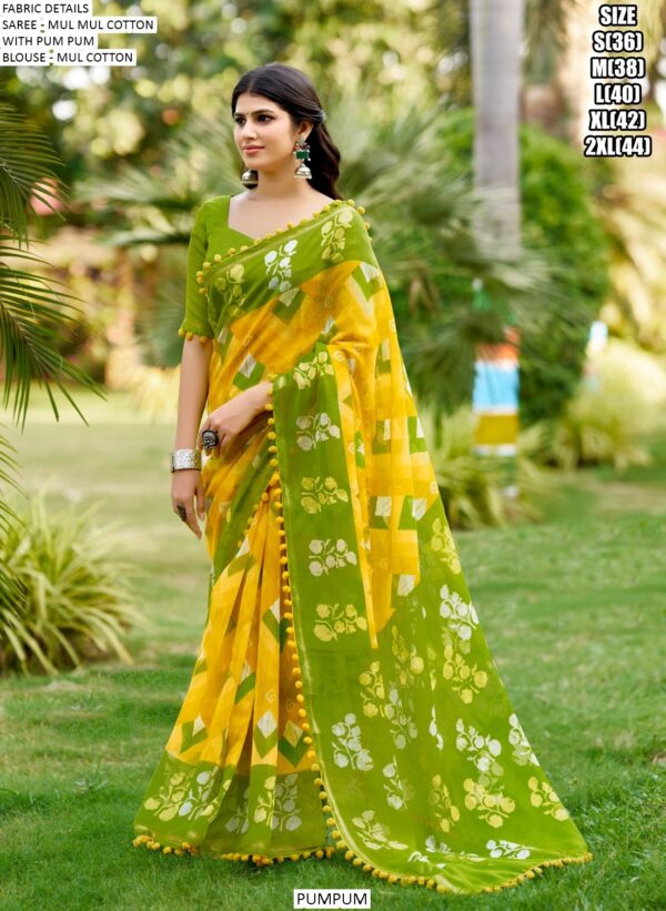 Here We Offer A Printed Pure Cotton Mul Mul Party Wear Saree With Blouse