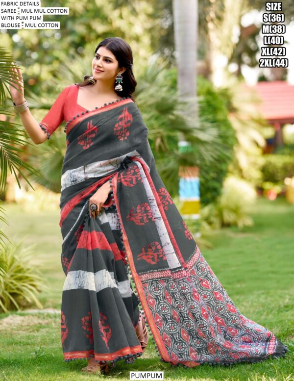 Here We Offer A Printed Pure Cotton Mul Mul Party Wear Saree With Blouse