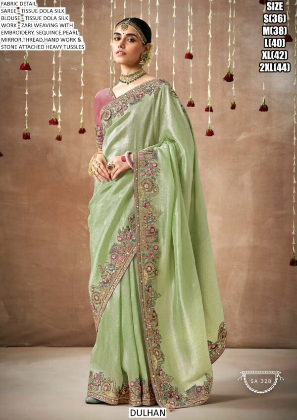 Make A Graceful Bridal Statement With This Tissue Dola Silk Saree With Designer Blouse
