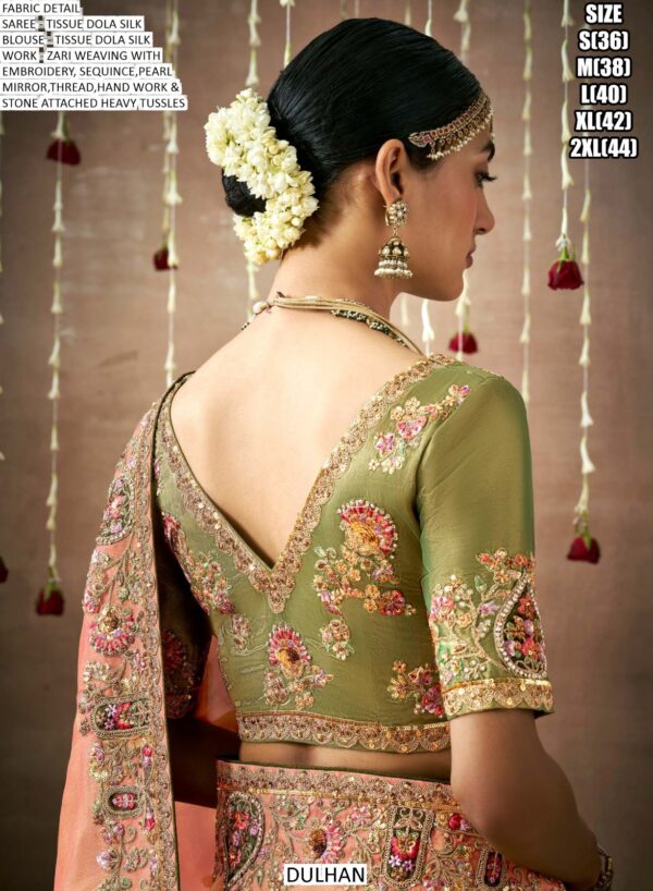 Make A Graceful Bridal Statement With This Tissue Dola Silk Saree With Designer Blouse