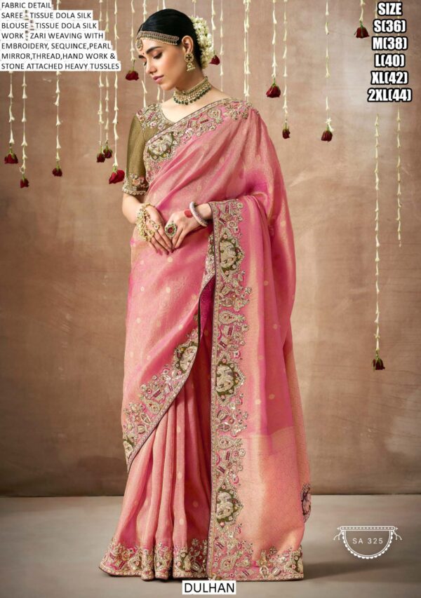 Make A Graceful Bridal Statement With This Tissue Dola Silk Saree With Designer Blouse
