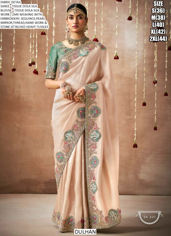 Make A Graceful Bridal Statement With This Tissue Dola Silk Saree With Designer Blouse