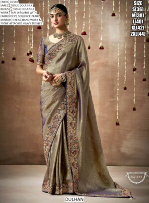 Make A Graceful Bridal Statement With This Tissue Dola Silk Saree With Designer Blouse
