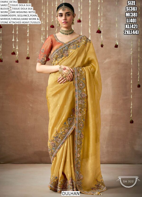 Make A Graceful Bridal Statement With This Tissue Dola Silk Saree With Designer Blouse