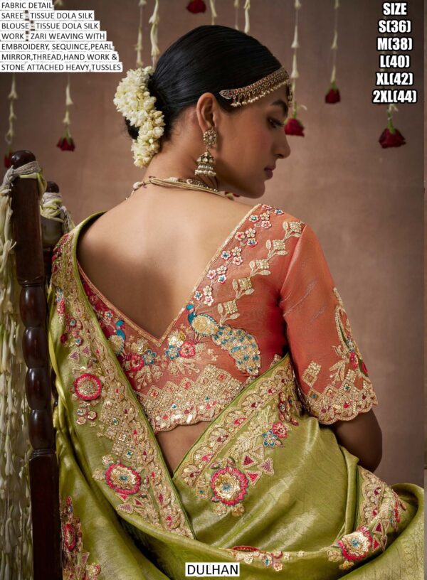 Make A Graceful Bridal Statement With This Tissue Dola Silk Saree With Designer Blouse