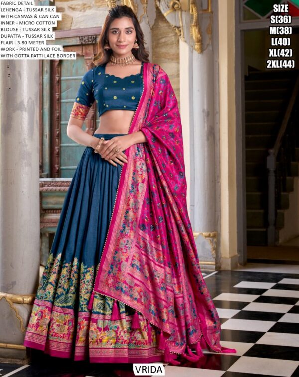 Aesthetic Semi-Stitched Tussar Silk Foil Printed Lehenga Choli For Weddings