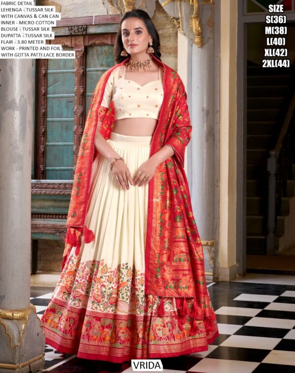 Aesthetic Semi-Stitched Tussar Silk Foil Printed Lehenga Choli For Weddings