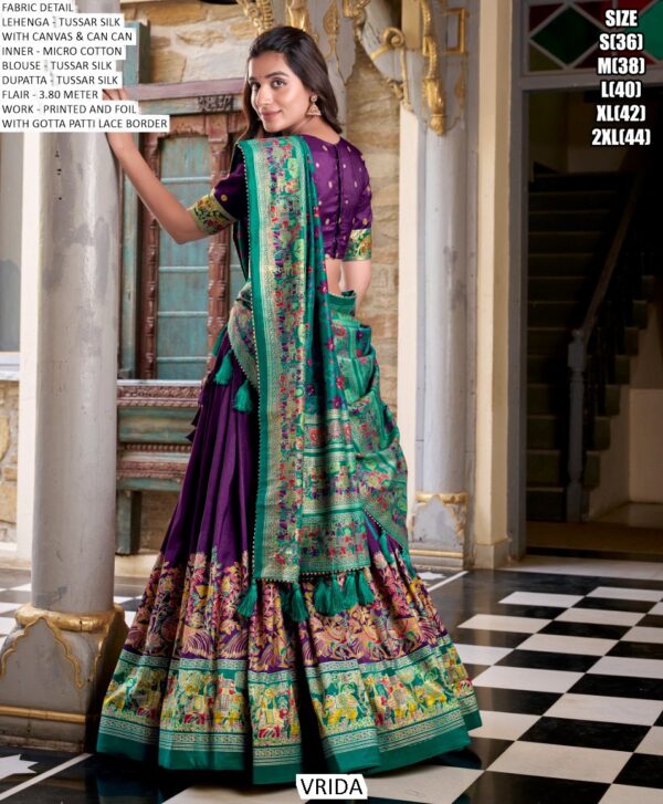 Aesthetic Semi-Stitched Tussar Silk Foil Printed Lehenga Choli For Weddings