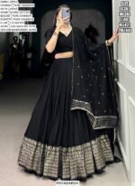 This Dazzling Pure Chanderi Plain With Zari Weaving Work Lehenga Choli Sets