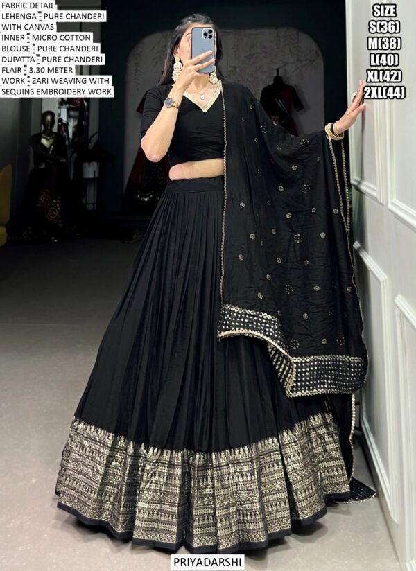 This Dazzling Pure Chanderi Plain With Zari Weaving Work Lehenga Choli Sets