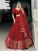 This Dazzling Pure Chanderi Plain With Zari Weaving Work Lehenga Choli Sets