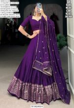 This Dazzling Pure Chanderi Plain With Zari Weaving Work Lehenga Choli Sets