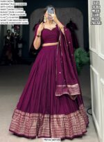 This Dazzling Pure Chanderi Plain With Zari Weaving Work Lehenga Choli Sets