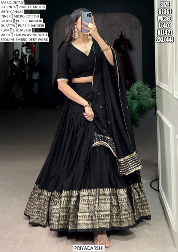 This Dazzling Pure Chanderi Plain With Zari Weaving Work Lehenga Choli Sets