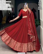 This Dazzling Pure Chanderi Plain With Zari Weaving Work Lehenga Choli Sets