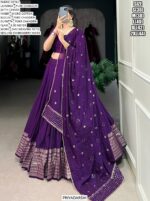 This Dazzling Pure Chanderi Plain With Zari Weaving Work Lehenga Choli Sets