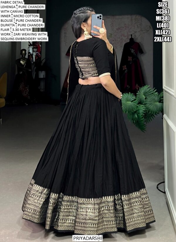 This Dazzling Pure Chanderi Plain With Zari Weaving Work Lehenga Choli Sets