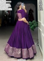 This Dazzling Pure Chanderi Plain With Zari Weaving Work Lehenga Choli Sets