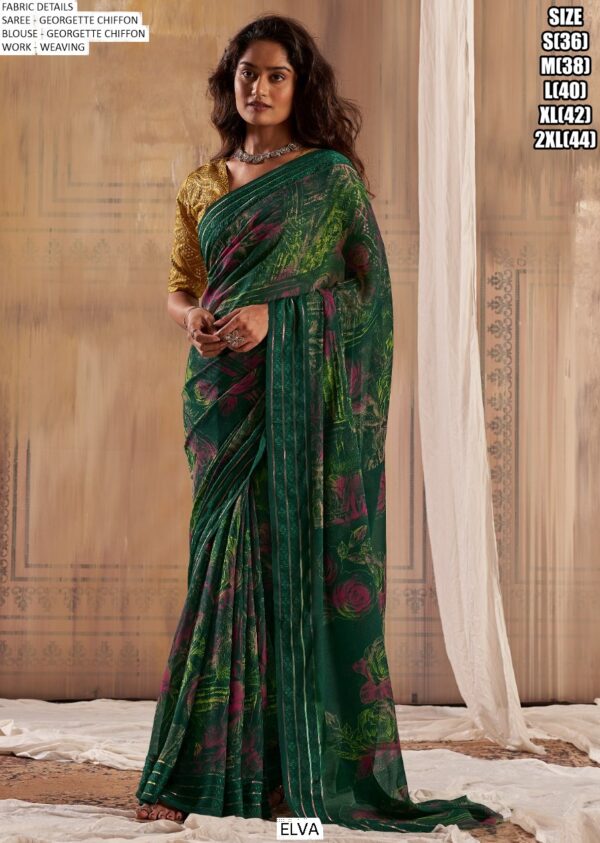 New Georgette Chiffon Weaving Border Saree And Fancy Embroidery Work Blouse