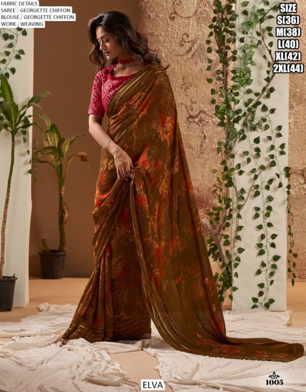 New Georgette Chiffon Weaving Border Saree And Fancy Embroidery Work Blouse