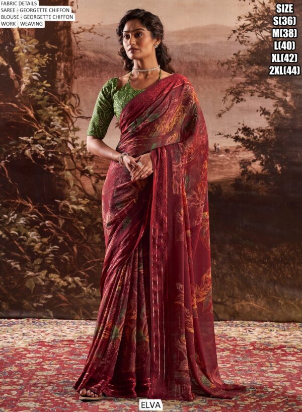 New Georgette Chiffon Weaving Border Saree And Fancy Embroidery Work Blouse