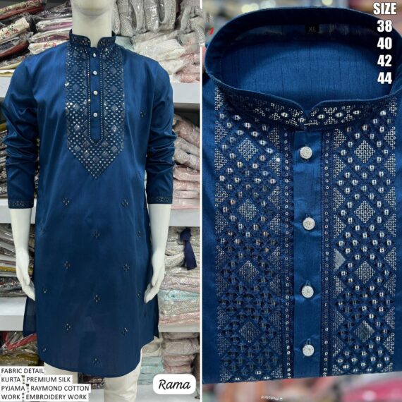 Functions Wear Men's Premium Silk Kurta Pajama With Beautiful Embroidery Work