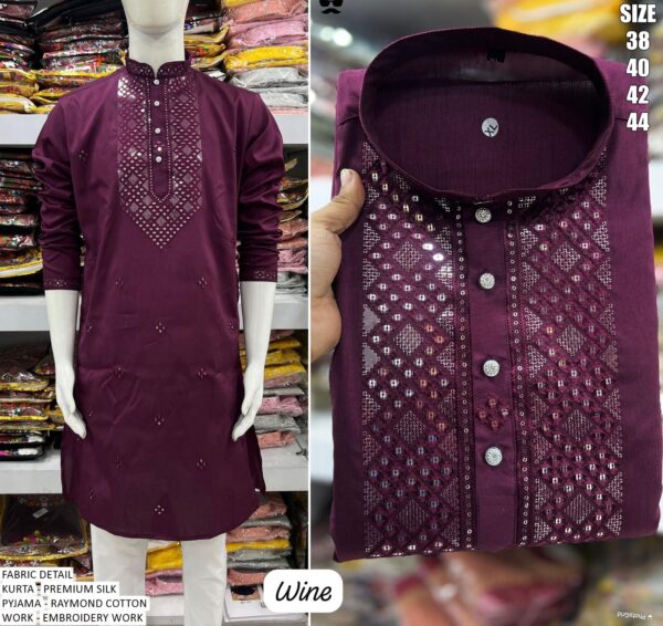 Functions Wear Men's Premium Silk Kurta Pajama With Beautiful Embroidery Work