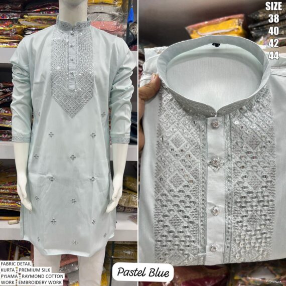 Functions Wear Men's Premium Silk Kurta Pajama With Beautiful Embroidery Work