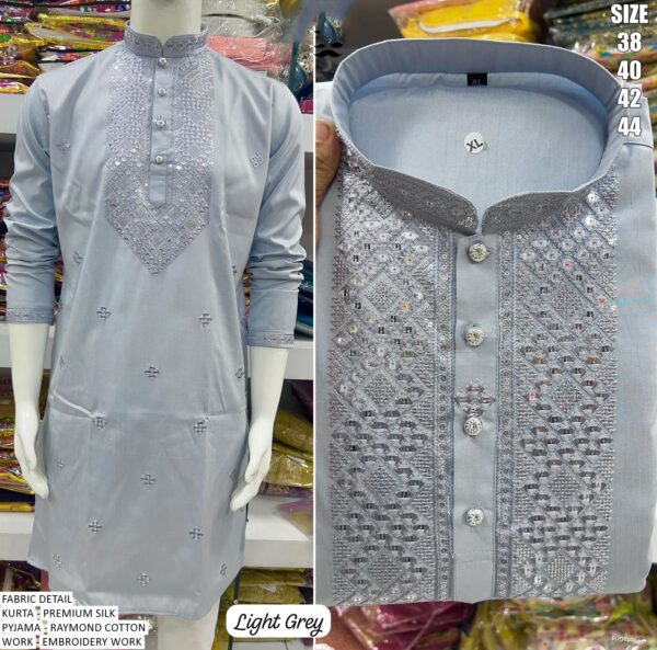Functions Wear Men's Premium Silk Kurta Pajama With Beautiful Embroidery Work