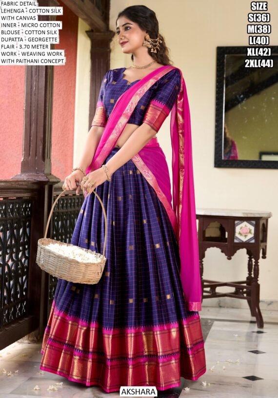 Weaving Work Paithani Concept Cotton Silk Lehenga Choli In Four Colours!