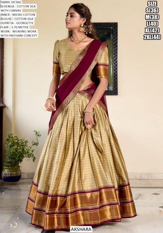Weaving Work Paithani Concept Cotton Silk Lehenga Choli In Four Colours!