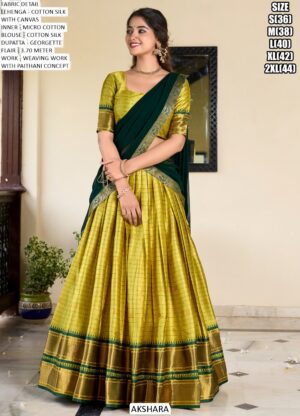 Weaving Work Paithani Concept Cotton Silk Lehenga Choli In Four Colours!