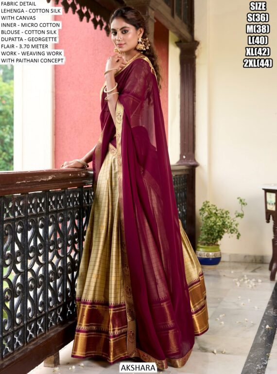 Weaving Work Paithani Concept Cotton Silk Lehenga Choli In Four Colours!