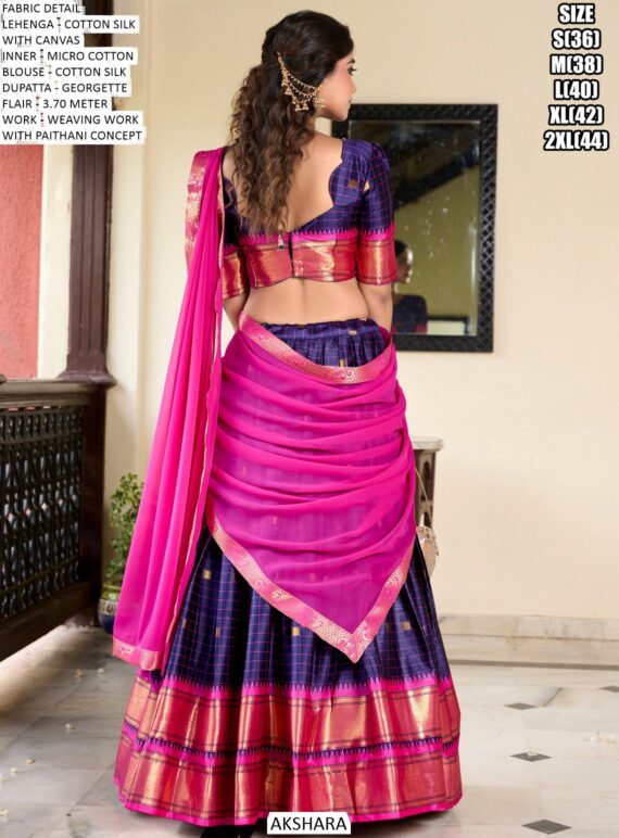 Weaving Work Paithani Concept Cotton Silk Lehenga Choli In Four Colours!