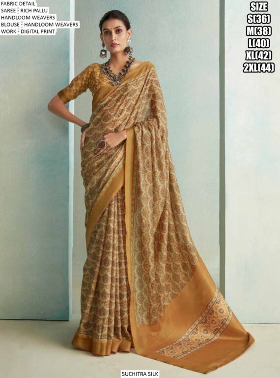 Festive Wear Digital Printed Rich Pallu Handloom Weaving Saree With Blouse