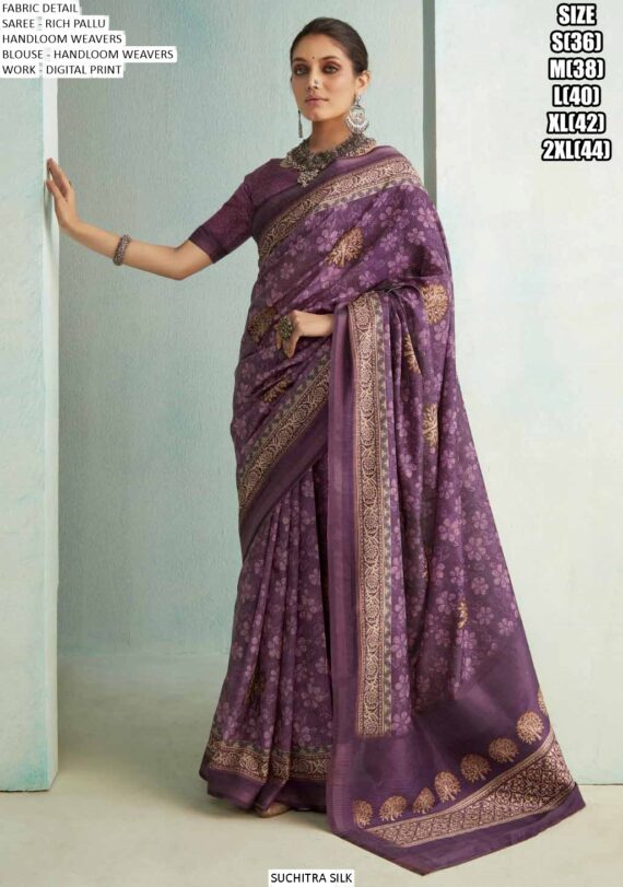 Festive Wear Digital Printed Rich Pallu Handloom Weaving Saree With Blouse