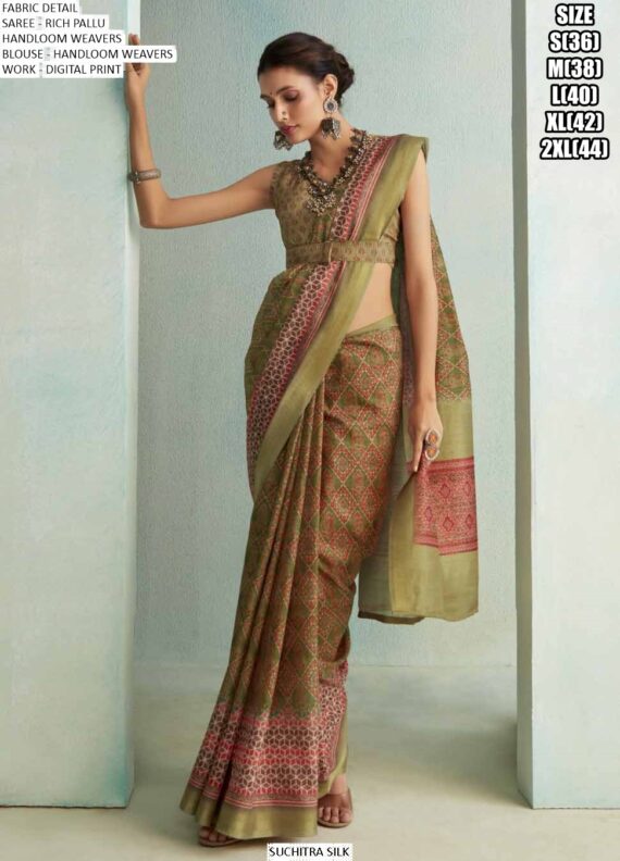 Festive Wear Digital Printed Rich Pallu Handloom Weaving Saree With Blouse