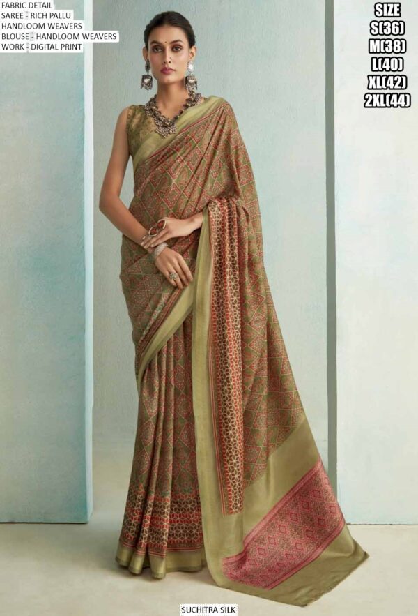 Festive Wear Digital Printed Rich Pallu Handloom Weaving Saree With Blouse