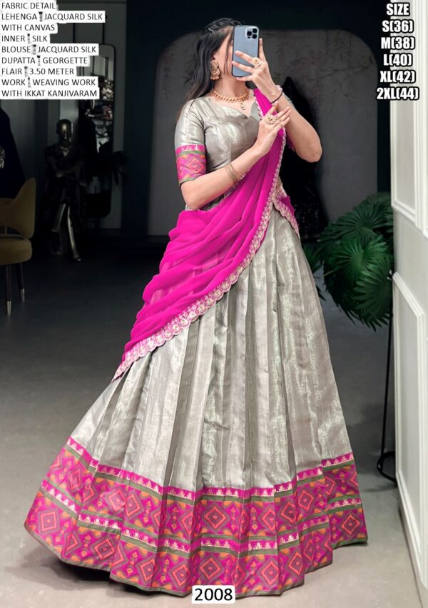 Beautiful Weaving Work Ikkat Kanjivaram South Indian Lehenga Choli Sets