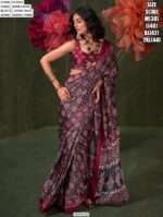 Printed Ajrakh Satin Crape Festive Wear Sarees With Ethnic Artistic Patterns