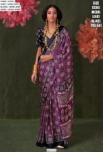 Printed Ajrakh Satin Crape Festive Wear Sarees With Ethnic Artistic Patterns