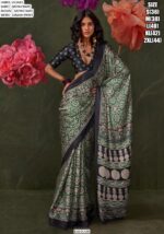 Printed Ajrakh Satin Crape Festive Wear Sarees With Ethnic Artistic Patterns