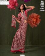 Printed Ajrakh Satin Crape Festive Wear Sarees With Ethnic Artistic Patterns
