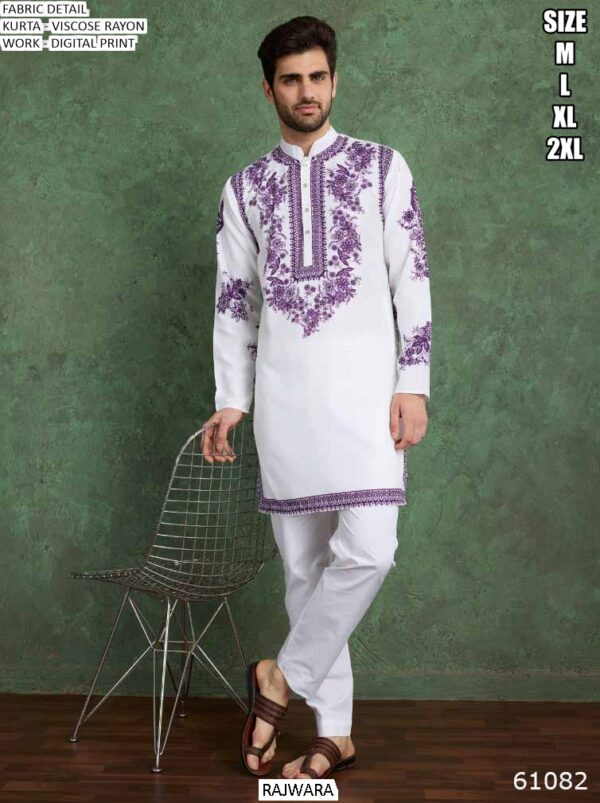 Indian Latest Designer Ready To Wear Rajwara Style Viscose Rayon Men's Only Kurtas
