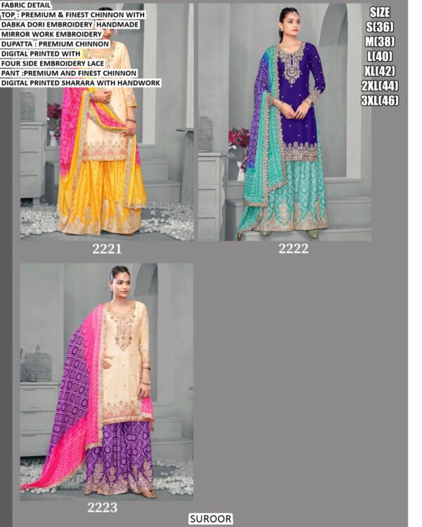 Functions Wear Premium And Finest Chinon Sharara Suit With Mirror And Zari Work