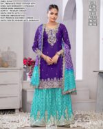 Functions Wear Premium And Finest Chinon Sharara Suit With Mirror And Zari Work