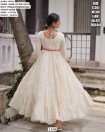Off-White Colour Navratri Special Kora Cotton Multi Thread Embroidered Gown
