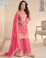 Readymade Real Chinon Occasion Wear Plazo Style Three-Piece Salwar Kameez Suits