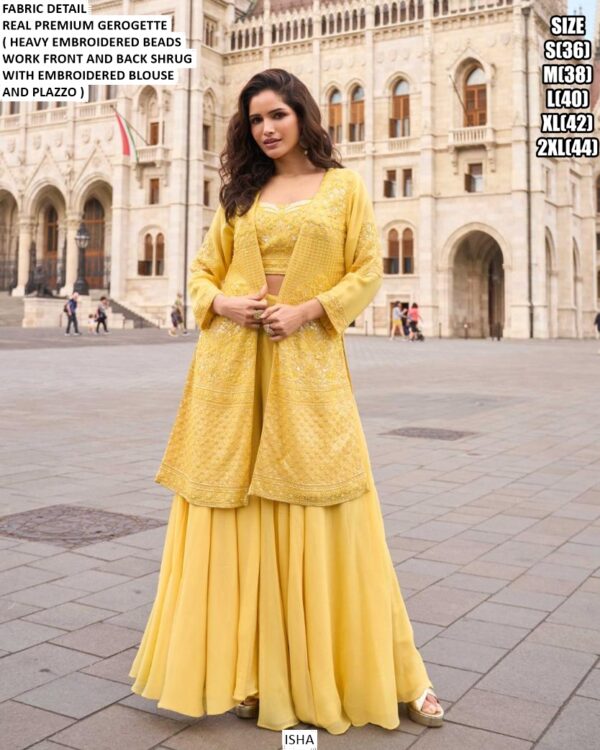 Party Wear Georgette Shrug Style Three Piece Indo-Western Dresses For Women